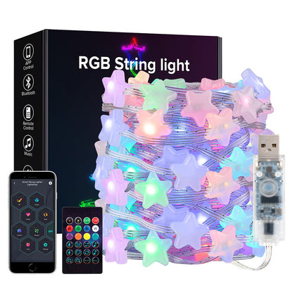 USB Christmas Lights String 5m 10m Bluetooth Music APP Remote DC5V WS2812B Party Wedding Garden Backyard Star Rugby Strawberries