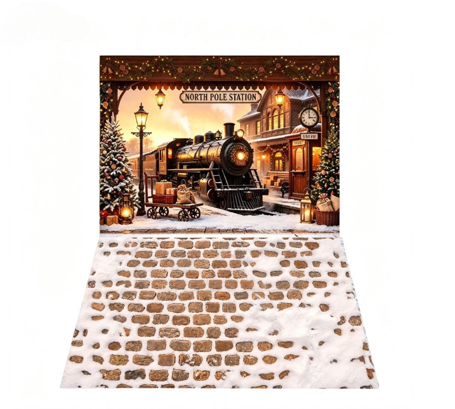 Christmas decoration background train phone booth Christmas tree street light room layout photo studio photography background
