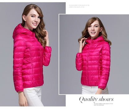 White Duck Down Winter Hoody Jackets Ultra-light Women Down Coats Puffer Long Sleeve Warm Slim Portable Thin Female Outwears 7XL