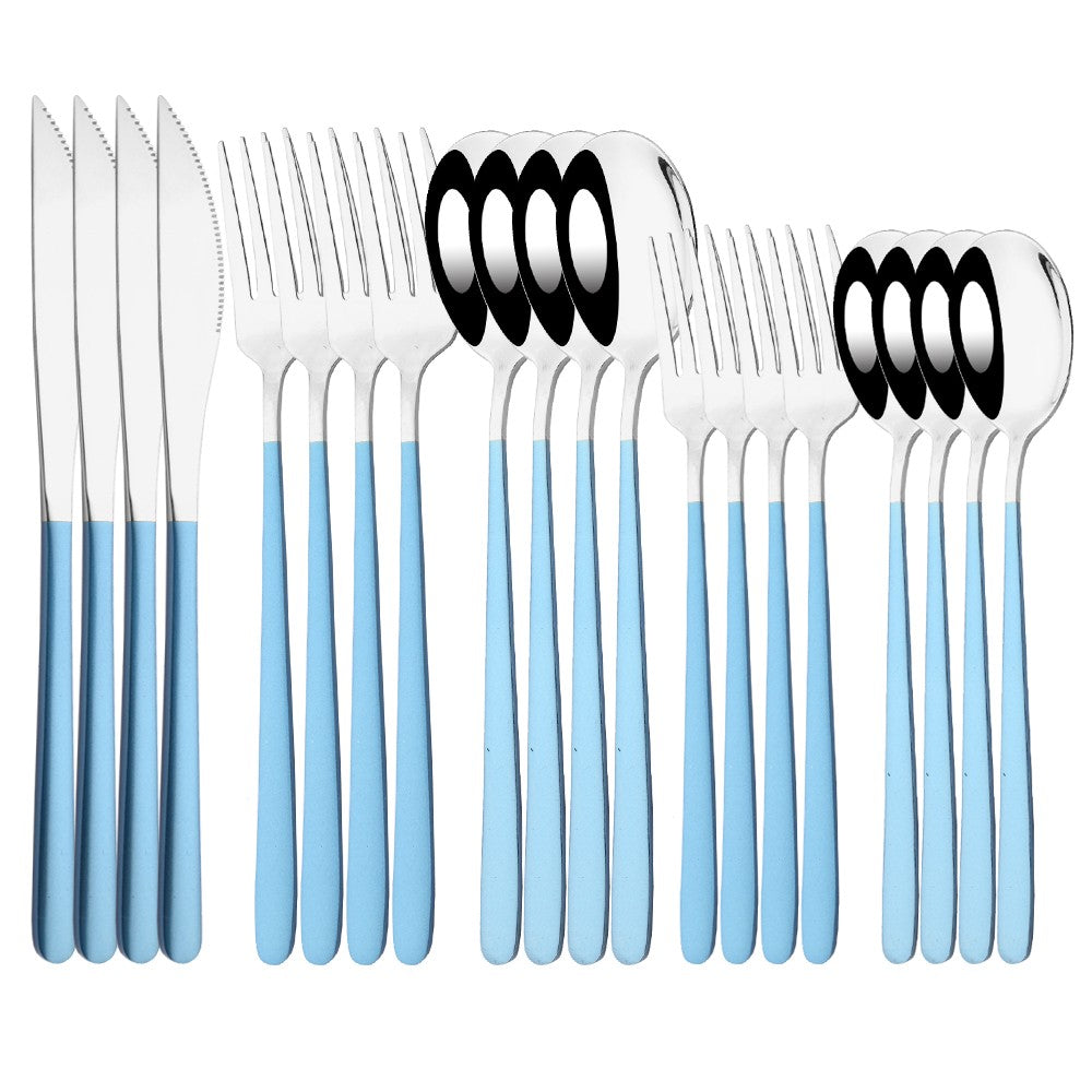 20Pcs Pink Silver Dinnerware Set Knife Dessert Fork Spoon Flatware Cutlery Set 304 Stainless Steel Silverware Tableware Kitchen
