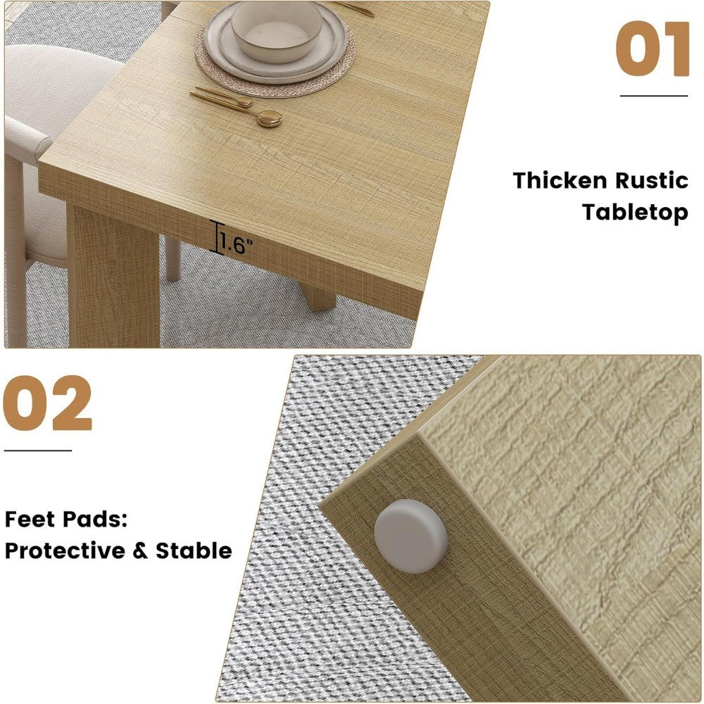 63 Inch Dining Table for 6, Indoor Outdoor Dining Table with Wood Legs, Kitchen Table with Large Tabletop, Rectangula