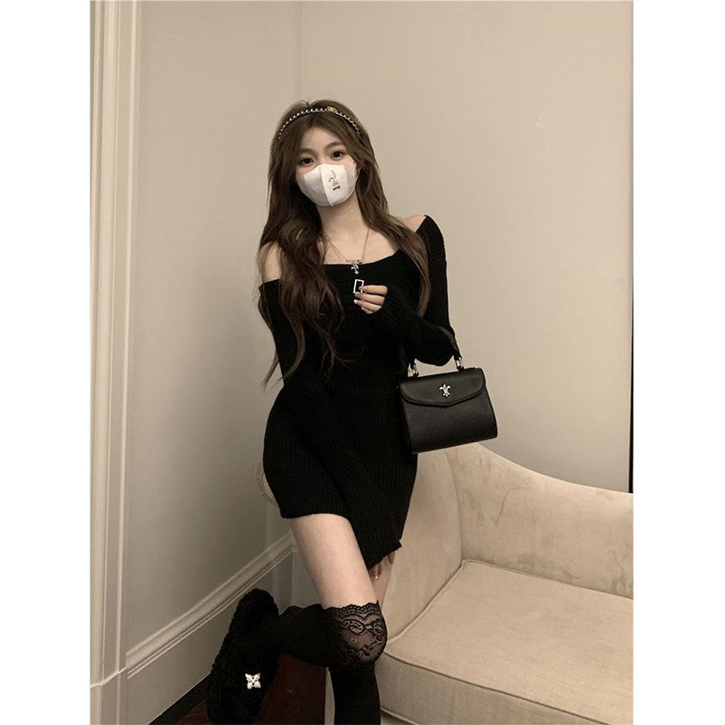 MEXZT Y2K Knitted Mini Dress Women Streetwear Sexy Off Shoulder Sweater A Line Dresses Christmas Party Korean Bodycon Vestidos