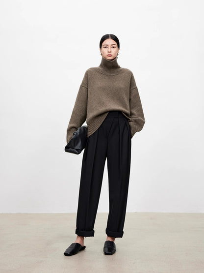 Thickened turtleneck 100% pure cashmere sweater women's loose lazy knit silhouette sweater European products