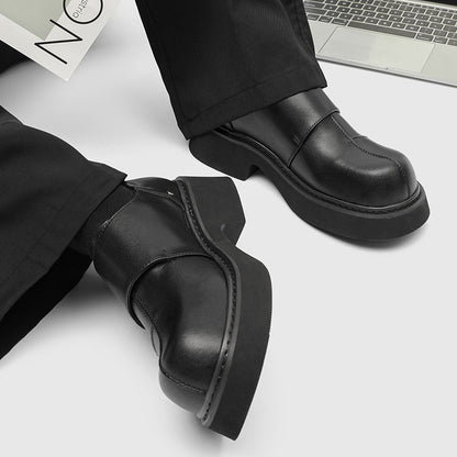 Velcro slip in formal shoes for men thick soled British style black metal decorative loafers casual patent leather shoes trendy