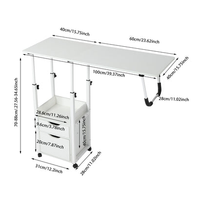 Foldable Laptop Desk with Wheels Height Adjustable Bedside Computer Table Portable Bedroom Office Table