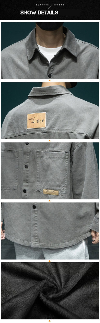 Autumn Men's Long Sleeve Cargo Shirt Casual Korean Fashion Oversize Blouses Hombre 2025 New High Street Y2K T Shirt Baggy Jacket