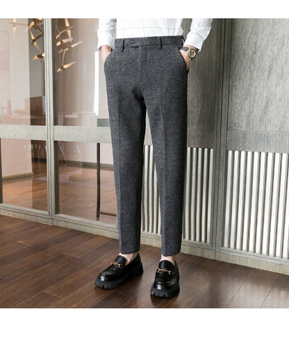 Calças masculinas casuais de mistura quente para outono e inverno, escovadas, design de cintura média, tamanhos 28-38.