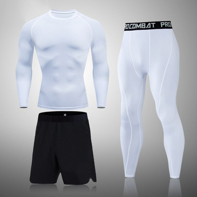 Thermal Man Underwear Set Soild Color Compression T Shirt Leggings Yoga Sets Fitness Sports Suits Men Clothing Gym Running Kit