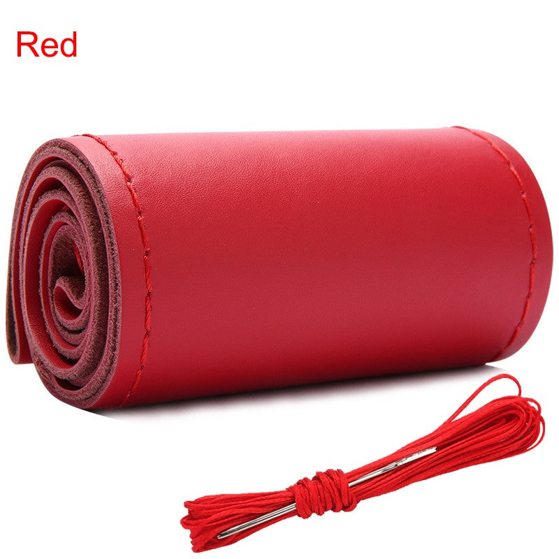 Real Cowhide Hand Stitched Steering Wheel Cover Four Seasons Universal Car Accessories Car Anti-Slip Leather Protective Cover