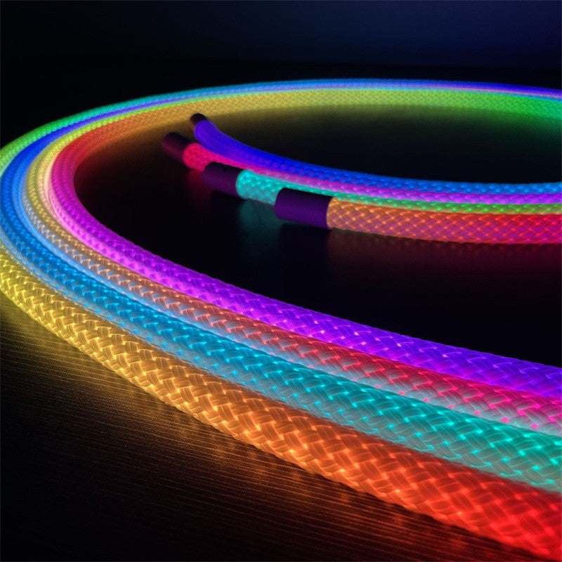 360 Degree Round Reticulate Neon LED Strip with Remote Control,RGBIC Nylon Flexible Dream Colorful Rope Light For Bedroom Living