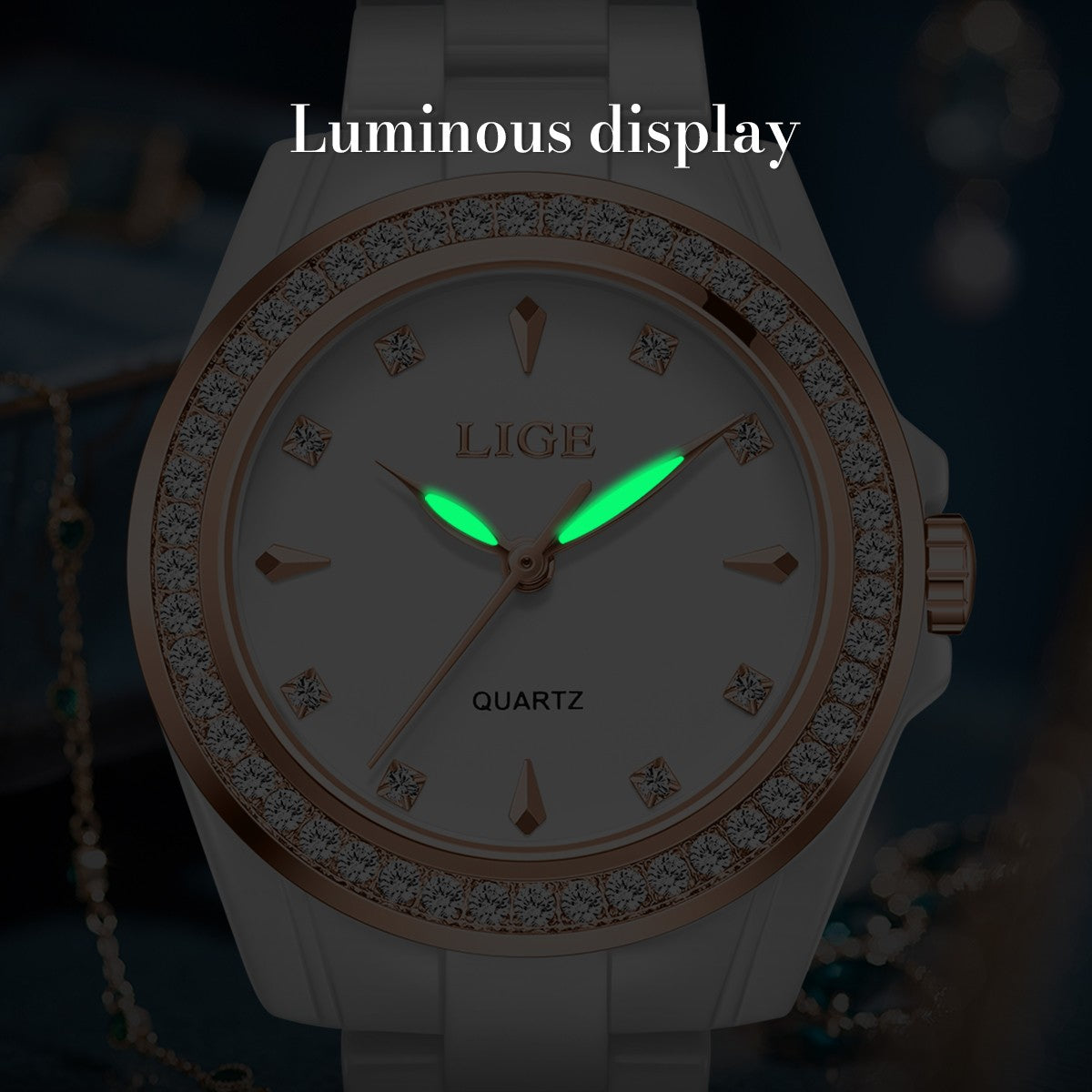 LIGE Fashion Elegant Watch for Women Ceramics Strap Diamond wristwatch Luxury Ladies Bracelet Quartz Watches Gifts Reloj Mujer