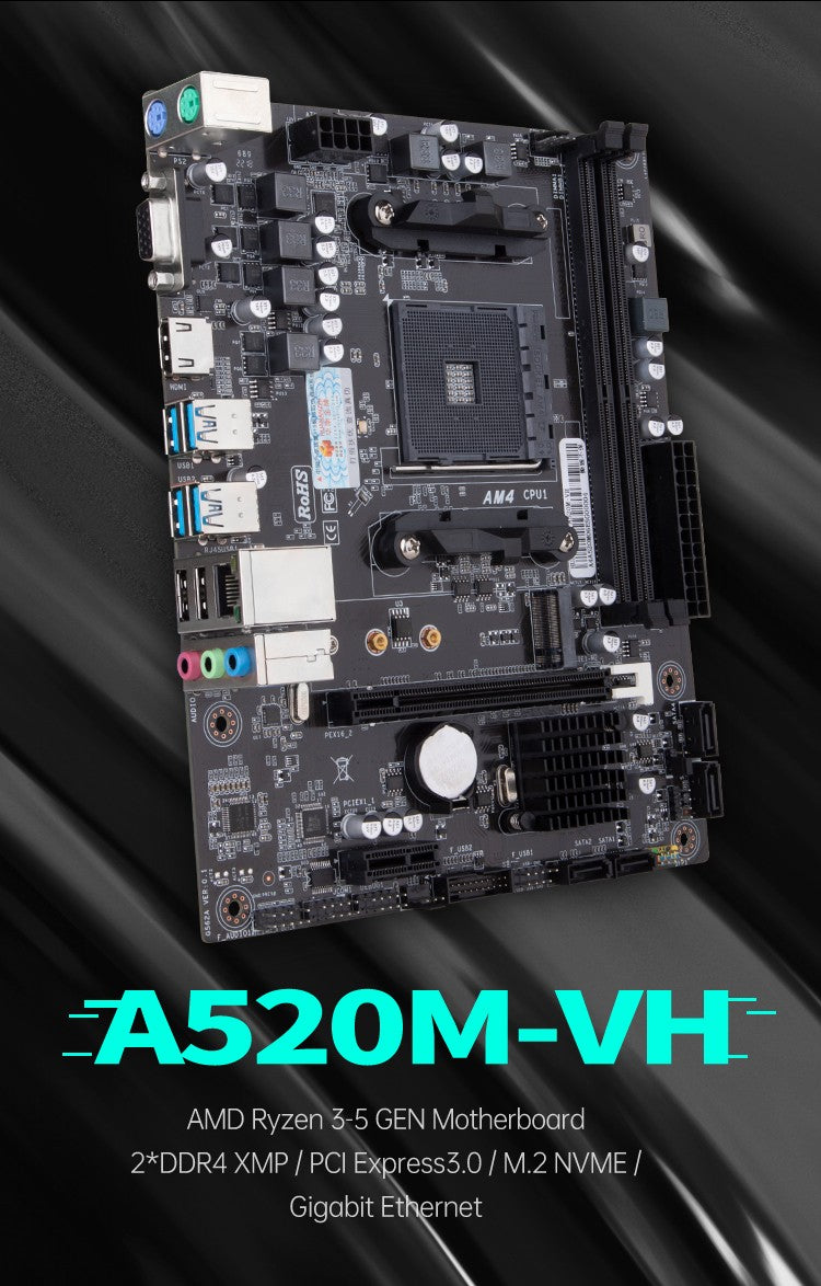 HUANANZHI A520M VH AMD AM4 Motherboard Support Ryzen ( 3600 4650G 5500G 5600 5600G 5600X 5800X) M.2 NVME Dual Channel DDR4 RAM
