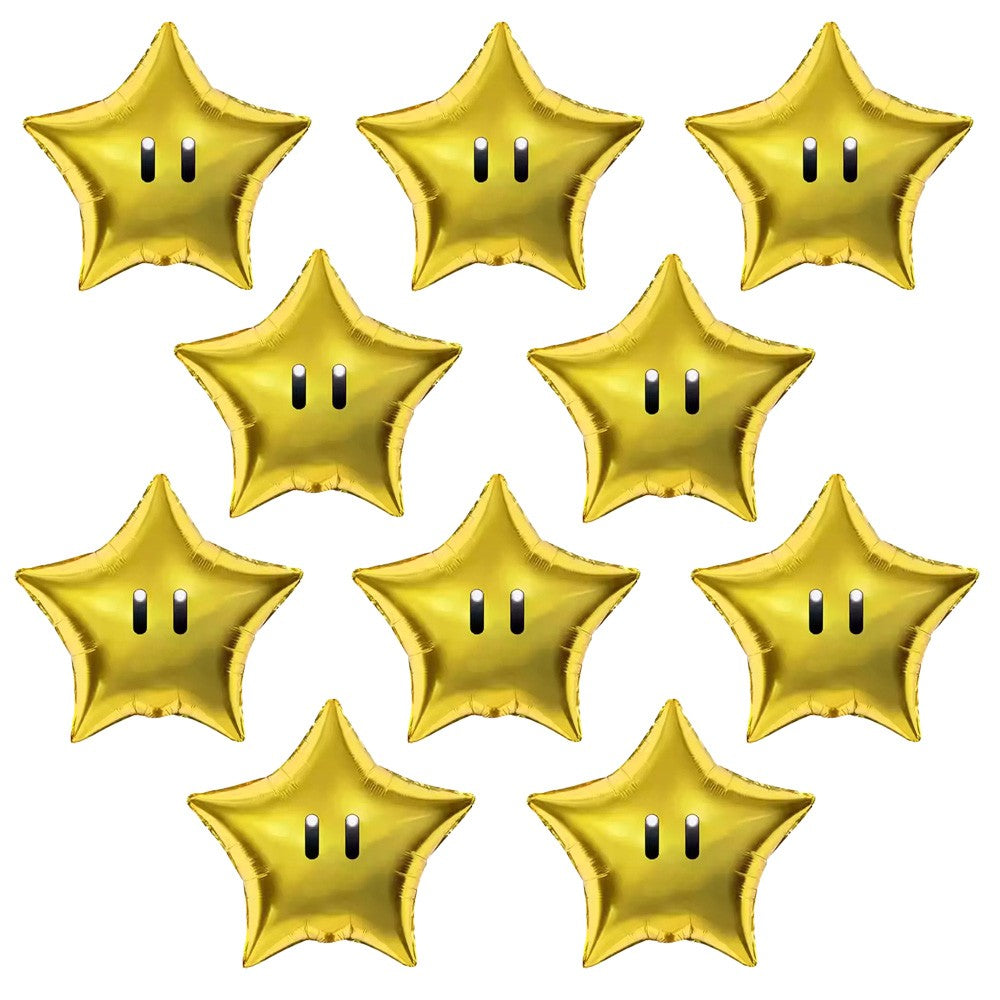 10pcs Super Trending Bros Foil Balloon Anime Theme Party Balloons Cute Decor Kit for Kids Birthday Decorative Reward Star