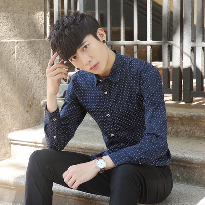 2026 Spring Men's Long-sleeved Shirt, Single-breasted Lapel Cotton Shirts, Blue