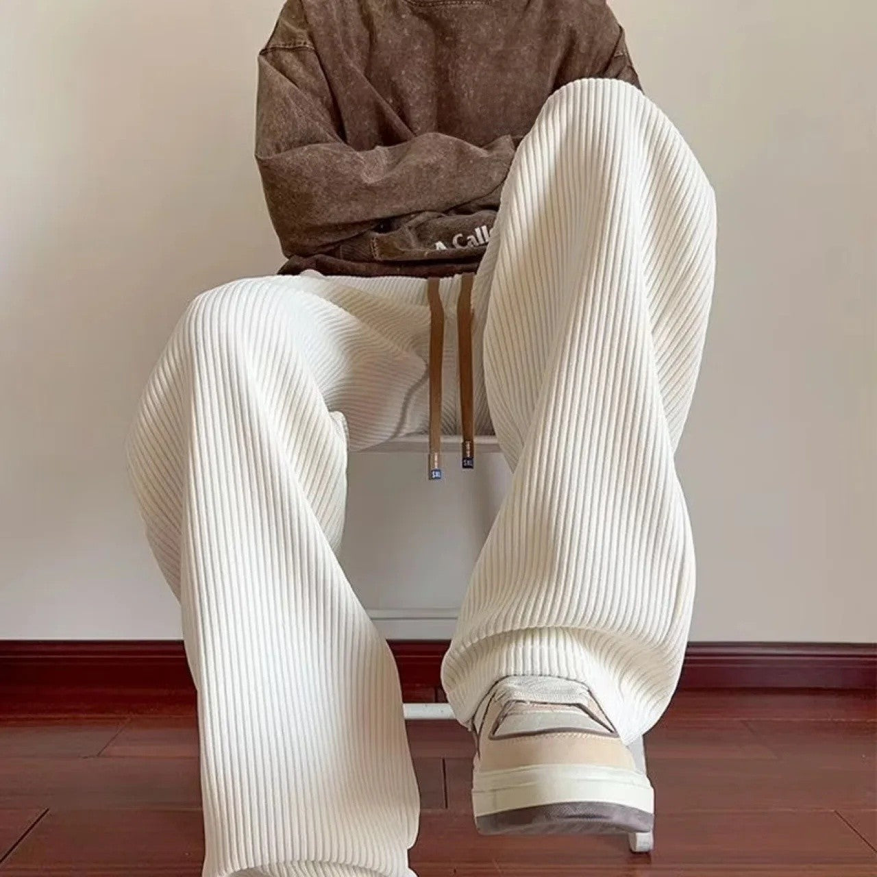 Men's Casual Corduroy Pants Spring Autumn New American Loose Wide Leg Sport Trousers Texture Straight Leg Trousers