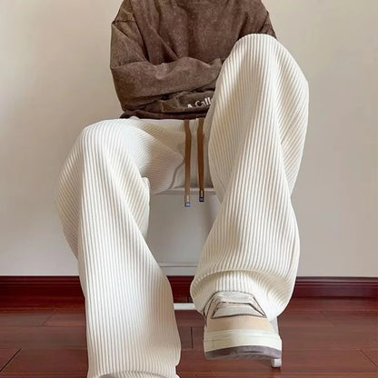 Men's Casual Corduroy Pants Spring Autumn New American Loose Wide Leg Sport Trousers Texture Straight Leg Trousers