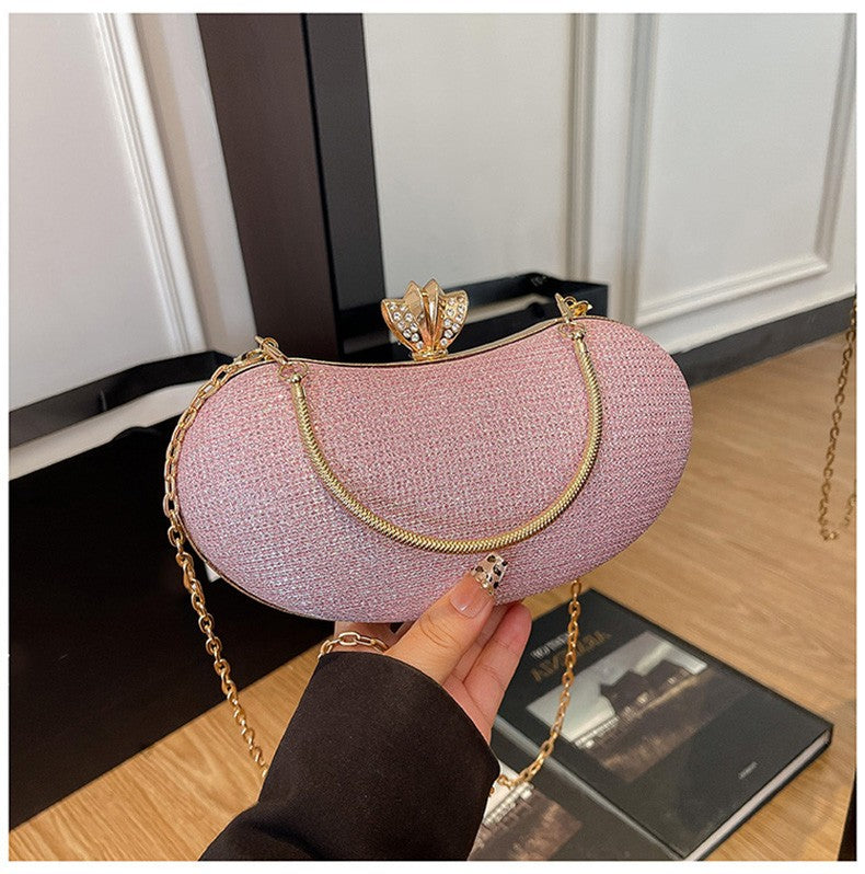 Luxury Shiny Evening Bag for Women Elegant Diamonds Buckle Exquisite Metal Handel Chain Clutch Bag Sparking Sequined Party Bags