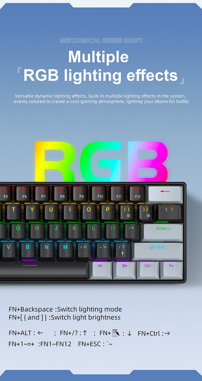 Mini Teclado Mecânico APAYADO K61, Com Fio, 61 Teclas, RGB Fantasma, Switch Mecânico Preto/Branco Vermelho/Azul para Jogos, 60% Portátil