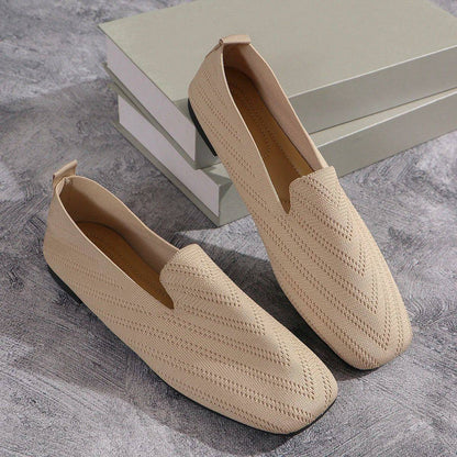2025 Solid Color Square Toe Mesh Loafers Shallow Women Flats Shoes Soft Bottom Knit Ballet Flats Shoes Casual Slip on Shoes