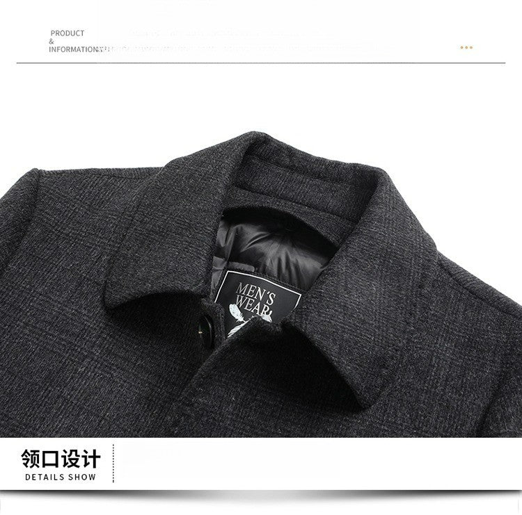 Maxbarley Winter Down Coat Lightw Luxurious Detachable Lining Working Cold Proof Overcoat Mens Mid Length Warm Woolen Trench