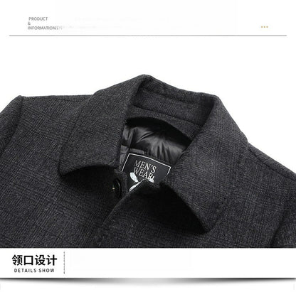 Maxbarley Winter Down Coat Lightw Luxurious Detachable Lining Working Cold Proof Overcoat Mens Mid Length Warm Woolen Trench