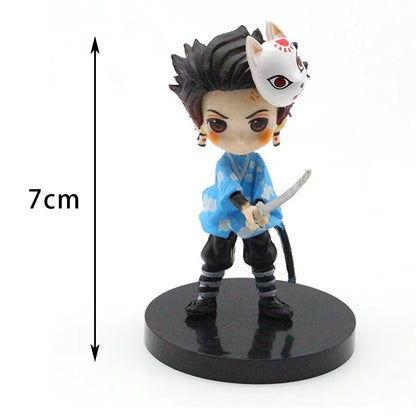 6 unidades Anime Demon Slayer Boneco Nezuko Tanjirou Zenitsu Inosuke Kyoujurou Giyuu Kawaii Qposket Boneco PVC Modelo Brinquedo Presente Colecionável