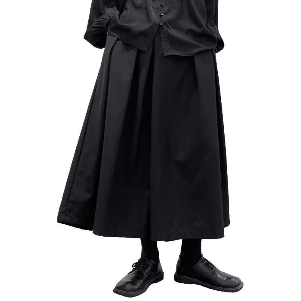 Mens Gothic Dark Style Loose Cropped Hakama Wide Leg Design Sense High Waist Samurai Pants Fashion Straight Male Skirt Pants