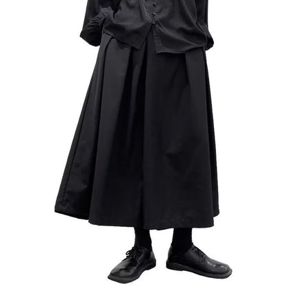 Mens Gothic Dark Style Loose Cropped Hakama Wide Leg Design Sense High Waist Samurai Pants Fashion Straight Male Skirt Pants
