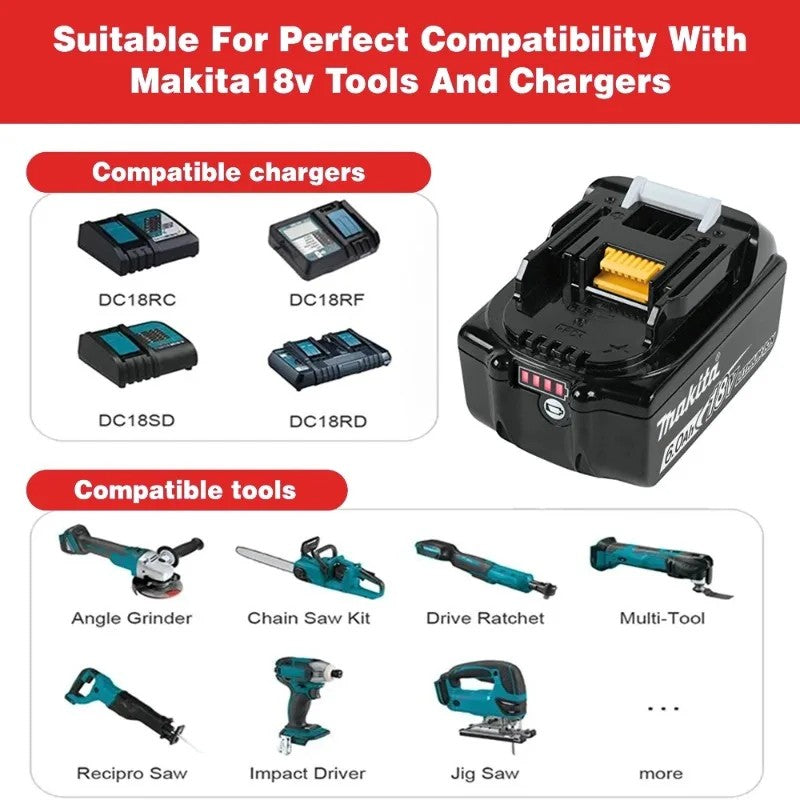 Bateria recarregável Makita 18V 6.0Ah 100% original, para baterias de ferramentas elétricas Makita BL1830 BL1830B BL1840 BL1840B BL1850 BL1850B