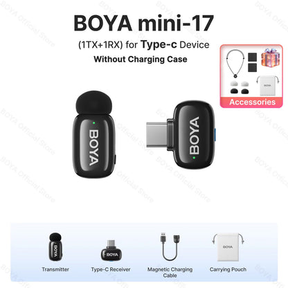 BOYA BOYA Mini Microfone de Lapela Sem Fio para iPhone 15/16 Android Celular Dispositivos USB-C para Gravação de Vídeo Transmissão ao Vivo Vlog