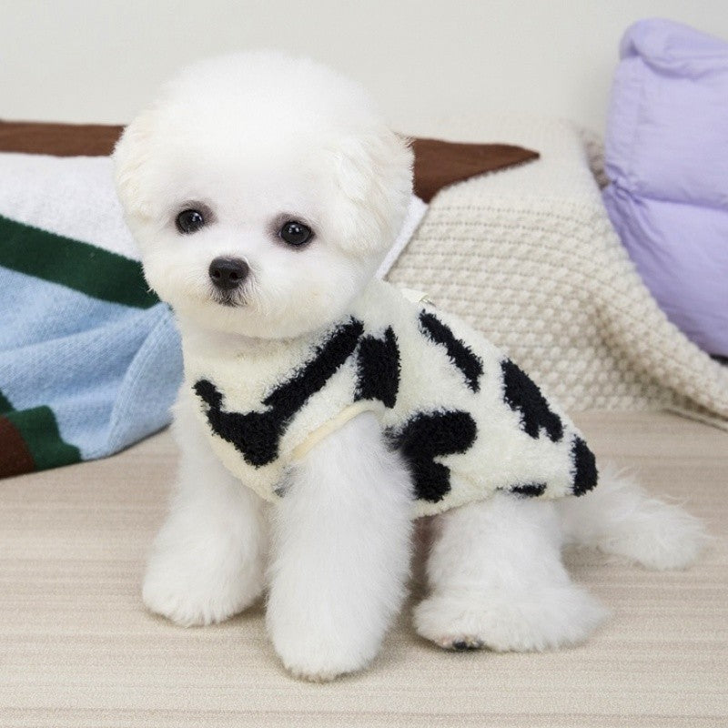 Colete de cachorro quente de lã, suéter de outono macio para animais de estimação, roupas de cachorro de luxo, moletons para filhotes, colete de gato com estampa animal, pulôveres para animais de estimação, roupas de poodle