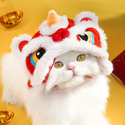 Chapéu de cabeça de tigre de Ano Novo para animais de estimação, chapéu divertido de cabeça de gato e cachorro quente de outono e inverno, suprimentos de chapelaria