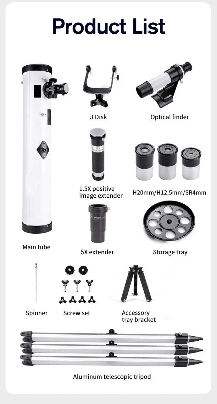 Telescópio Profissional Astronômico 875X F70076 Monocular 114MM de Grande Abertura 76700 para Observação de Estrelas, Pássaros, Lua e Filtro Solar