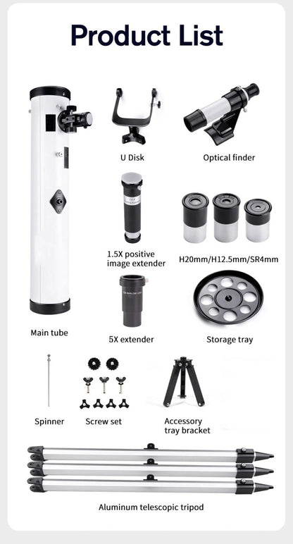 Telescópio Profissional Astronômico 875X F70076 Monocular 114MM de Grande Abertura 76700 para Observação de Estrelas, Pássaros, Lua e Filtro Solar