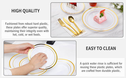 350-Piece Disposable Tableware Set For 50 Guests - Elegant Plastic Party Plates, Cups, Cutlery And Napkins, Heavy Duty, Great Fo
