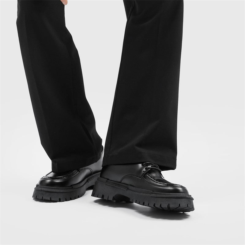 Fashion Thick Sole Leather Shoes Men Casual Shoes Classic Business Men Dress Shoes Breathable Lace-Up Handmade Shoes Moccasins