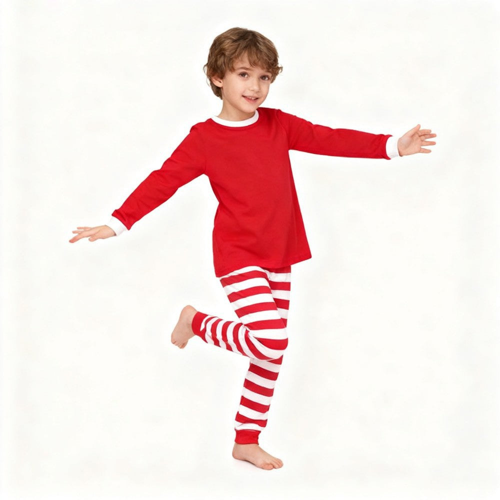 Boys Girls Christmas Pajama Sets Red Top with Striped Pants Long Sleeve Pijama Children Sleepwear kids Pjs for Xmas Festive