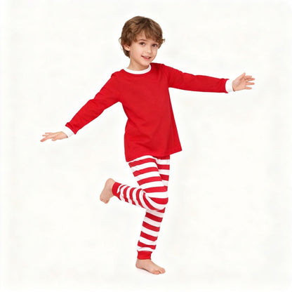 Boys Girls Christmas Pajama Sets Red Top with Striped Pants Long Sleeve Pijama Children Sleepwear kids Pjs for Xmas Festive