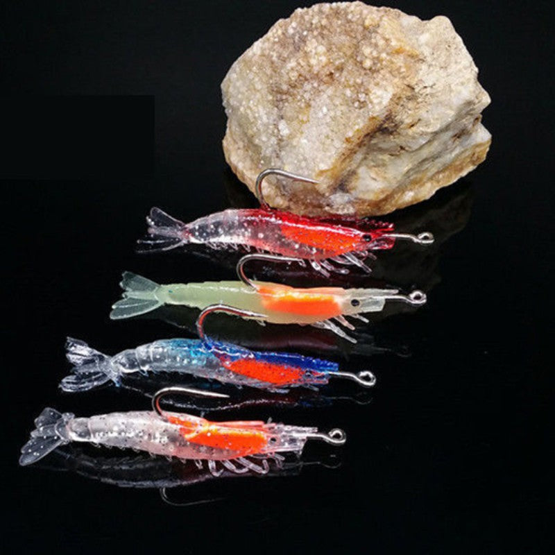 4 unidades Iscas de Camarão Artificiais Realistas Macias com Anzóis Afiados para Pesca em Água Doce e Salgada