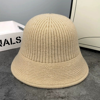 Fashion Autumn Winter Bucket Hat Warm Short Brim Fishing Cap Knitted Face Slimming Fleece Round Top Hat Travel