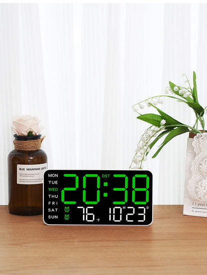 Large Digital Wall Clock Week Date Temperature Display Voice Control Table LED Alarm Clocks Brightness Adjustable 12/24H Clock