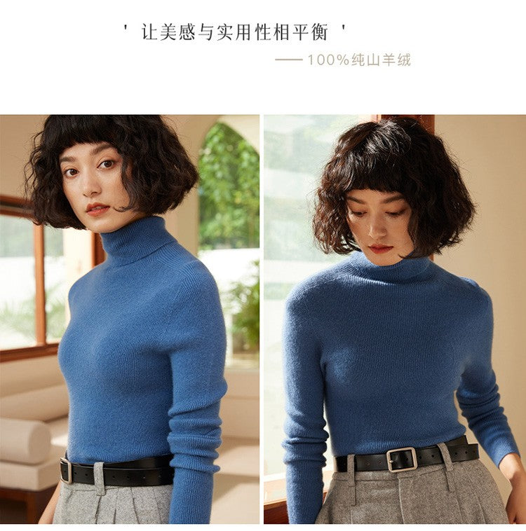 Autumn and Winter New Women's Sweater 100% Pure Cashmere High Collar Hoodie Knitted Basic Style Hot Selling Women's Top