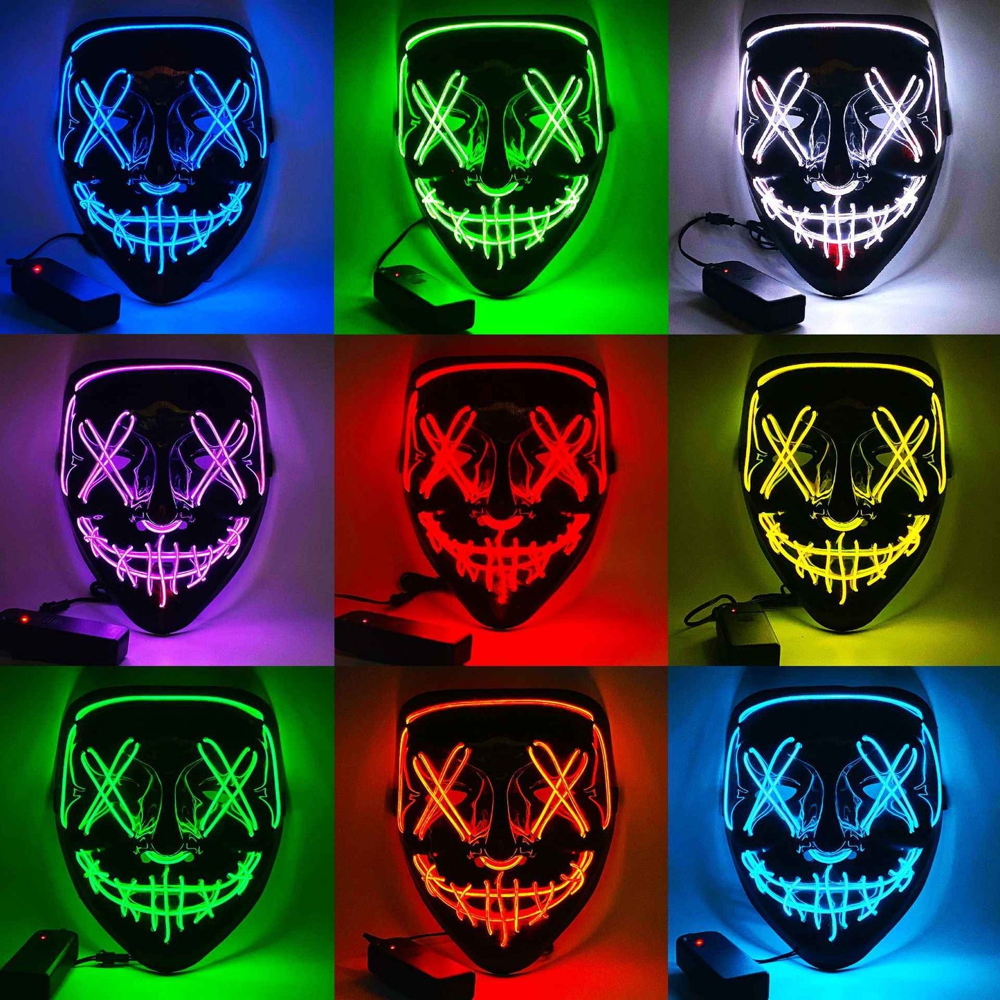 New Halloween Neon Led Purge Masquerade Carnival Party Masks Light Luminous in The Dark Cosplay Supplies