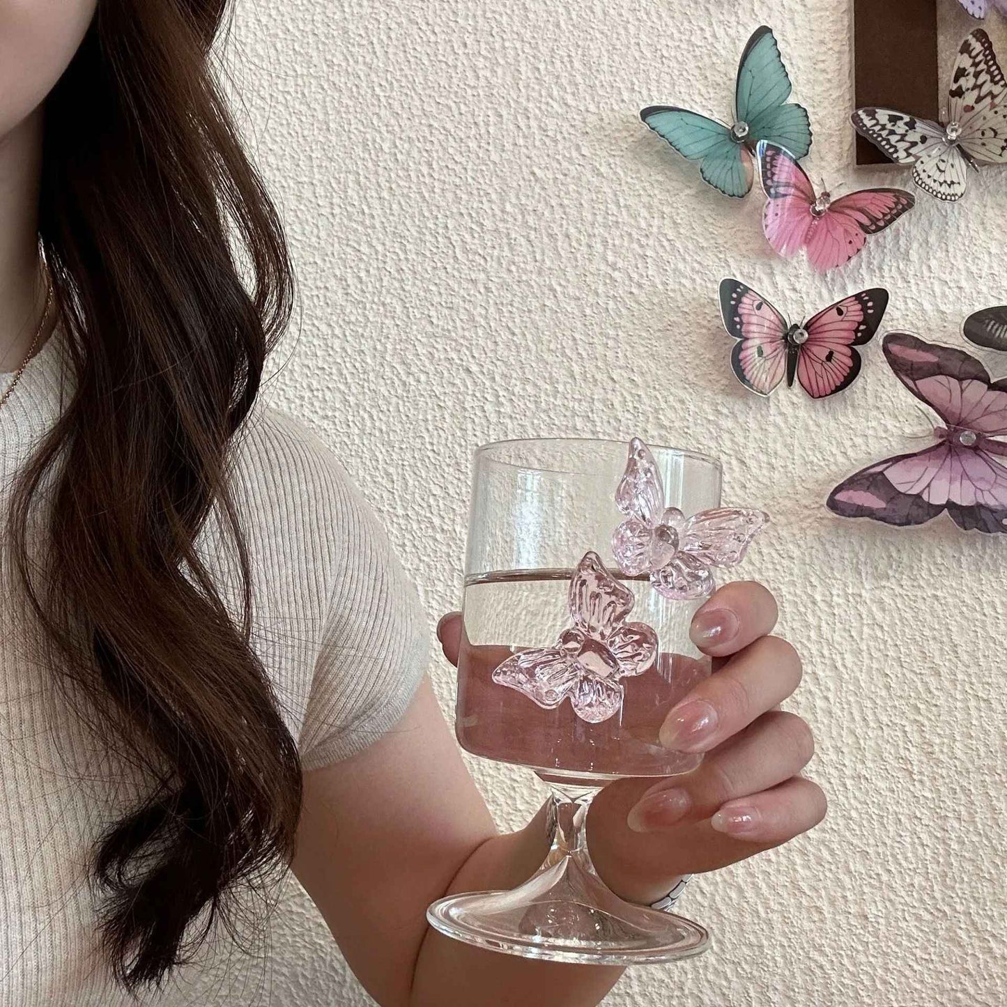 Copo de Vidro de Pé Alto Original Taça de Vinho Borboleta de Instagram Copos de Champanhe Copos Estéticos de Coquetel Presentes de Natal