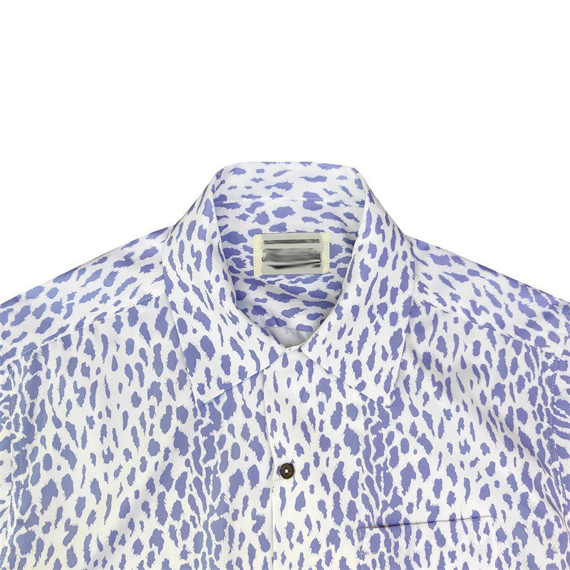 Pdmcms 23ss Gradient Leopard Print High Street Style Casual Handmade Silk Hawaiian Short Sleeved Shirt For Men