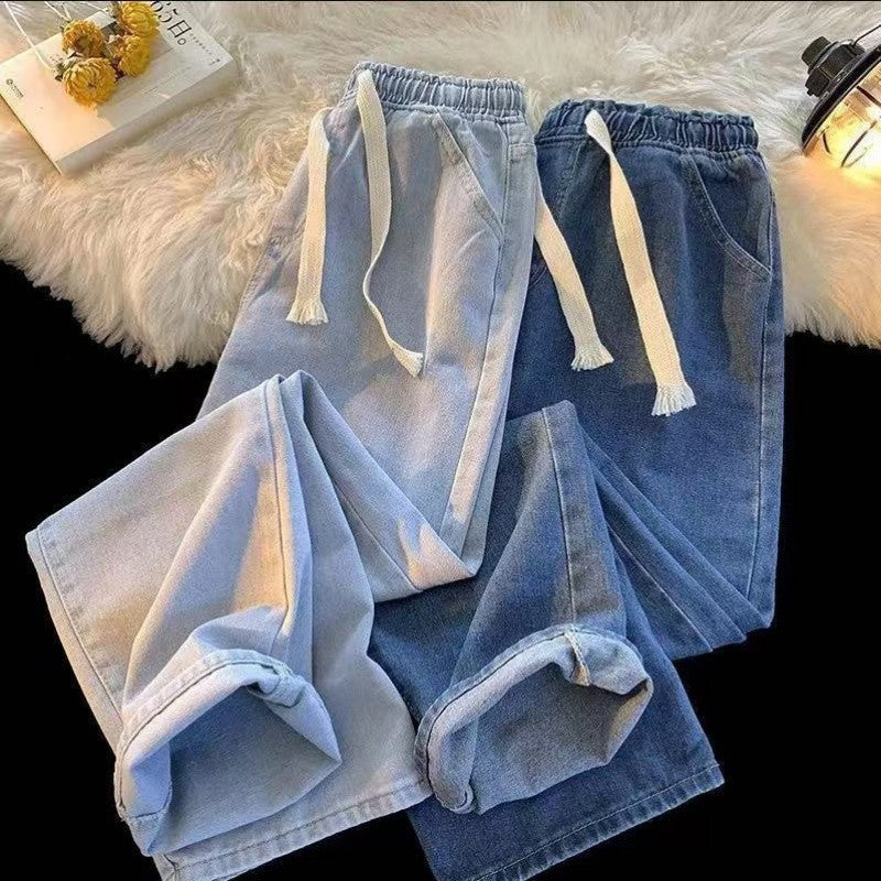 Dragging Streetwear Loose Jeans Men Korean Style Fashion Loose Straight Wide Leg Pant Men's Brand Clothing Black Light Blue Grey