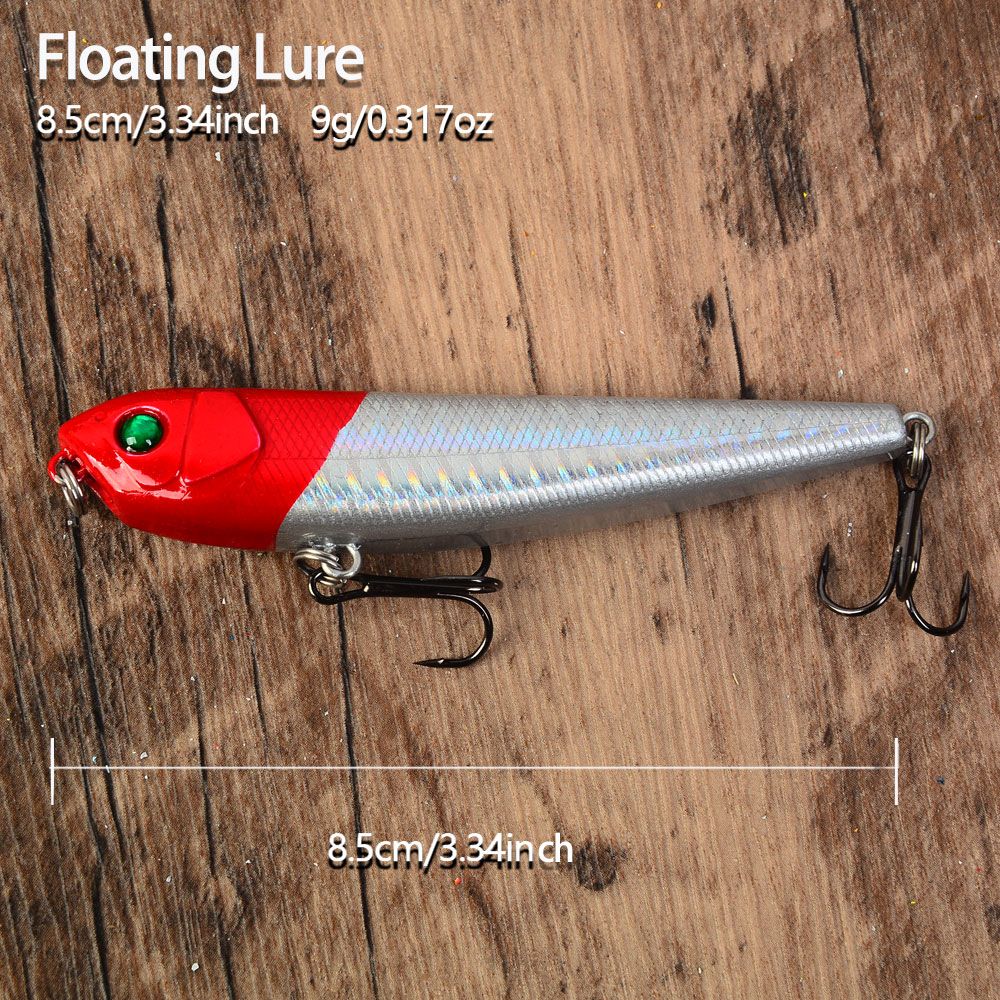 5 unidades de isca flutuante tipo lápis, isca de superfície 3D, isca artificial com anzol, equipamento de pesca Wobbler Cranbait