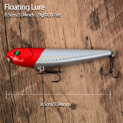 5 unidades de isca flutuante tipo lápis, isca de superfície 3D, isca artificial com anzol, equipamento de pesca Wobbler Cranbait