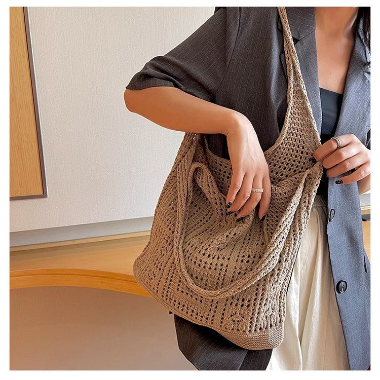 Bohemian Crochet Tote Bag for Women Handwoven Macrame Shoulder Bag with Hollow Knit Design Elegant Christmas Gift for Her, Beach