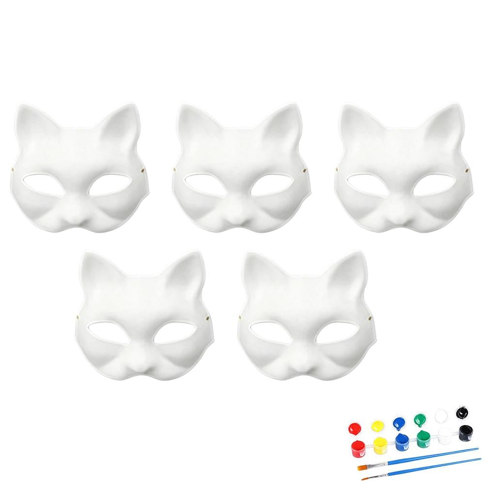 5-30pcs Japanese Mask Paper Blank Mask Halloween Cosplay Cat DIY Paintable Half Face Mask Animal Costume Party Decor Craft Prop
